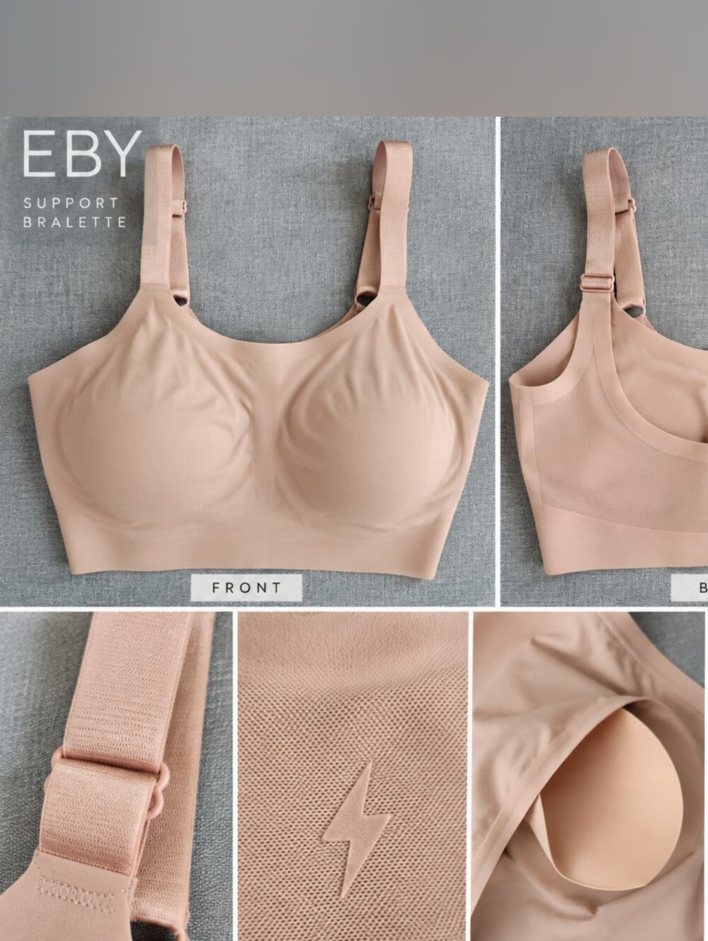EBY Support Bralette Nude M/DD Wireless Seamless Bra Removable Pads